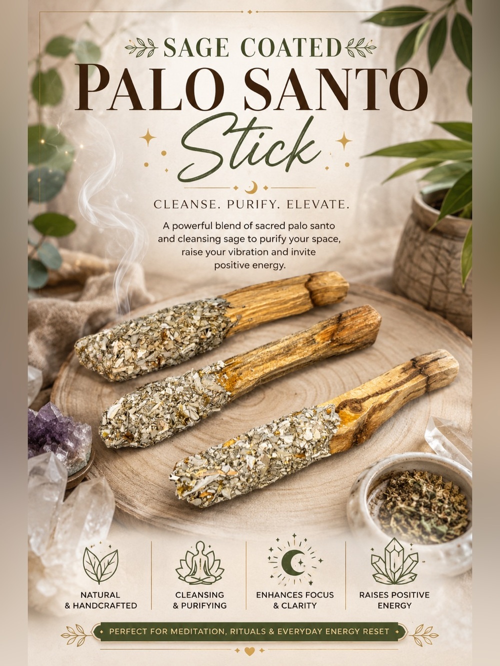 🌿Palo Santo Smudge Stick(Sage Coated)
